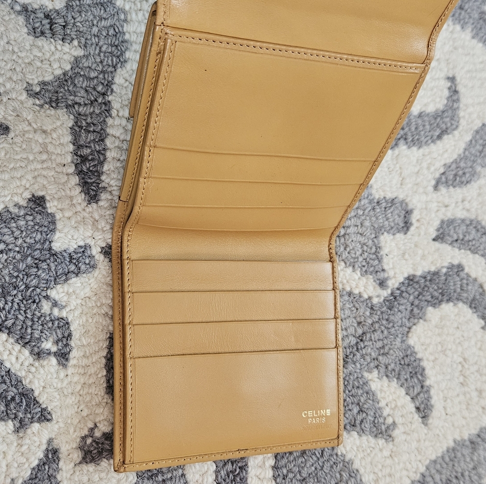 EUC CELINE Paris Vintage Triomphe Monogram & Tan Leather 2 sided Wallet - Picture 10 of 14